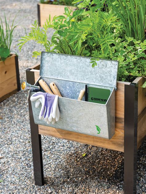 rustic galvanized metal storage box with wooden lid|galvanized garden tool storage box.